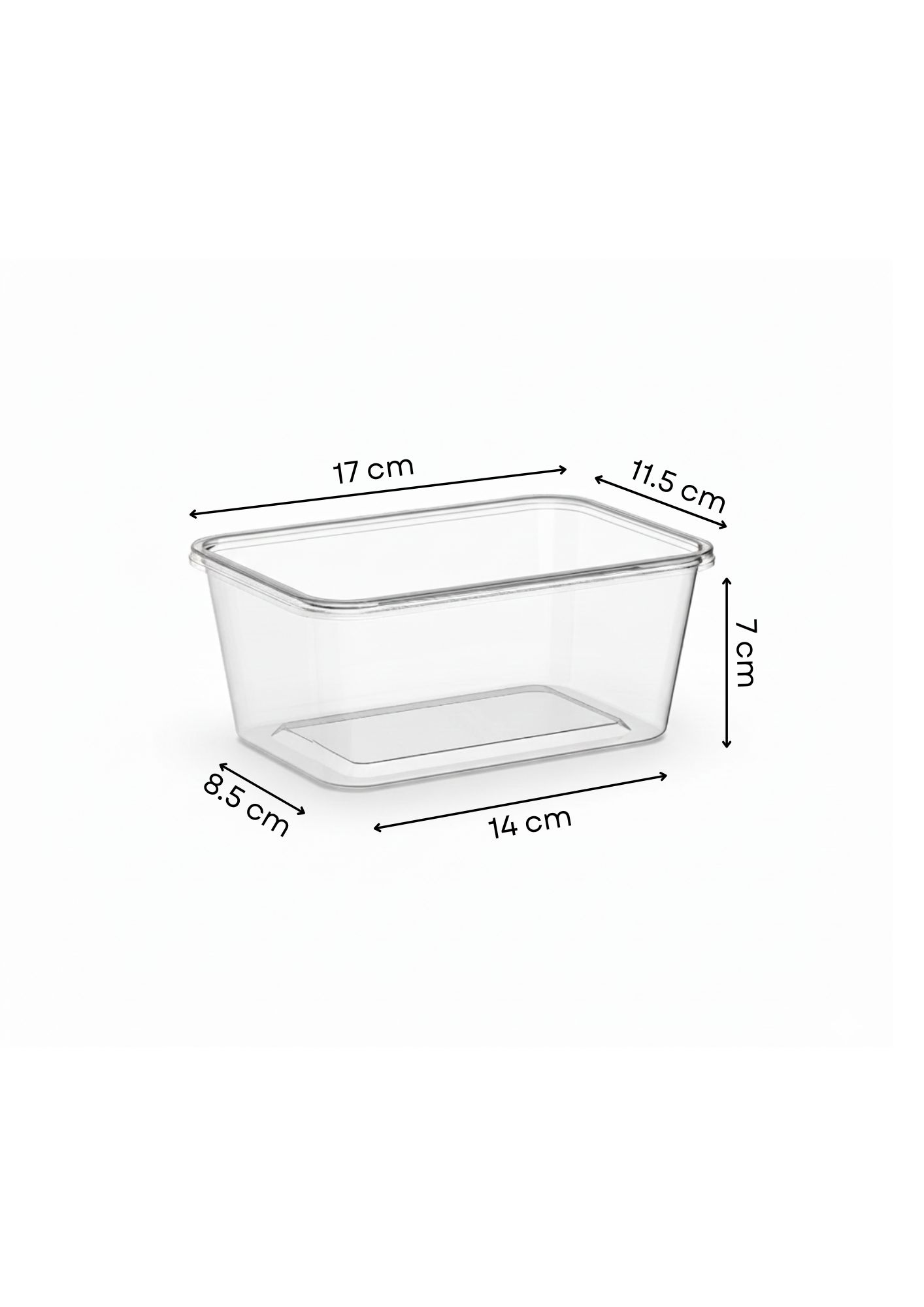 Microwave Container Clear Rectangle 1000ml – 500PCS without lid measure