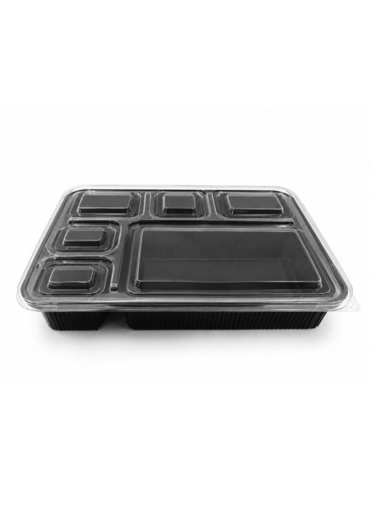 Black Base Container With Lid 6 – Compartments (150 Pcs)