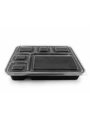 Black Base Container With Lid 6 – Compartments (150 Pcs)