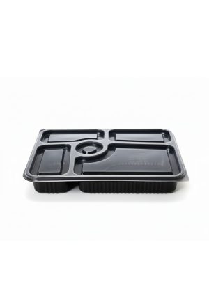 Black Base Container with Lid 5 - Compartments Cosmoplast