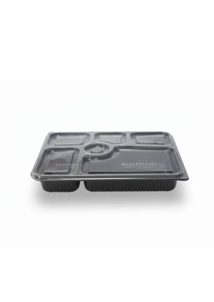 Black Base Container with Lid 6 - Compartments (Cosmoplast)