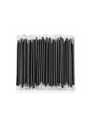 Plastic Straw Black - Wrapped 8mm (1 Pkt-500Pcs)